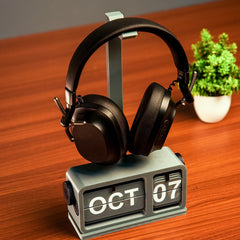 Minimalist headphone holder add-on for FlipDate Retro Perpetual Desk Calendar