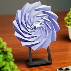 Modern minimalist desk clock with white hands on black stand