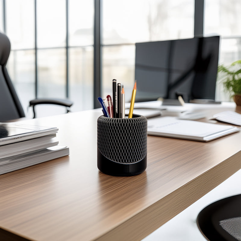 NeoMesh desk organizer holding pens and stationery on a workspace
