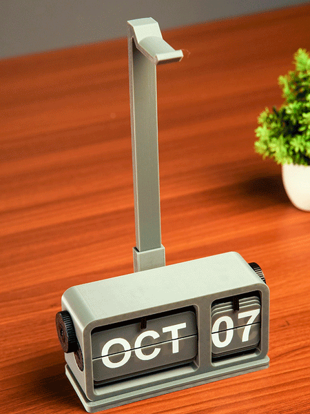 FlipDate Retro Calendar with Headphone Stand Add-On – Sleek desk accessory for music lovers